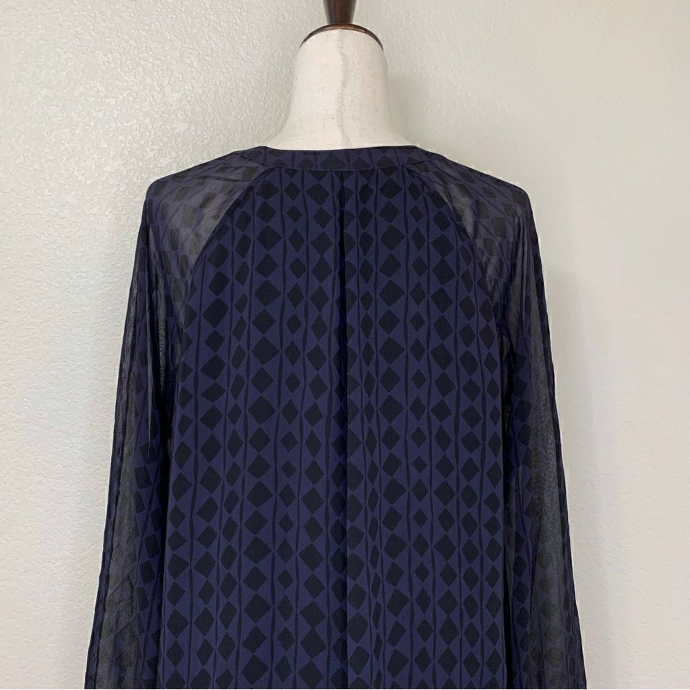CAbi Harlequin Purple Shirtdress Black Diamond Print Sheer Sheath Dress - Picture 9 of 12